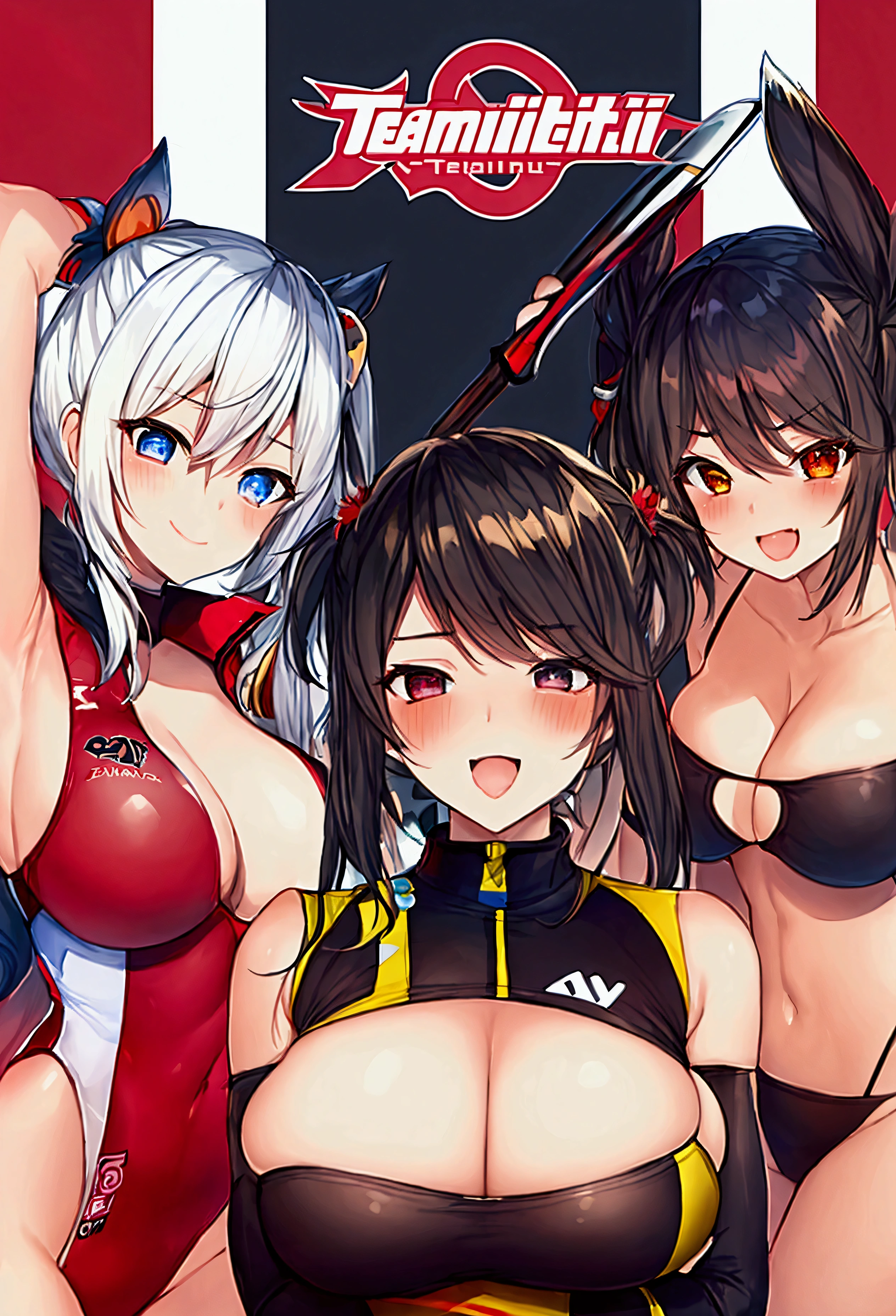 A logo for a hentai team, team name is : Camanava topless ladies