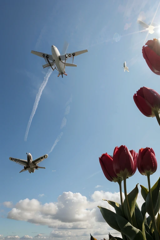Airplanes with tulips for wallpaper