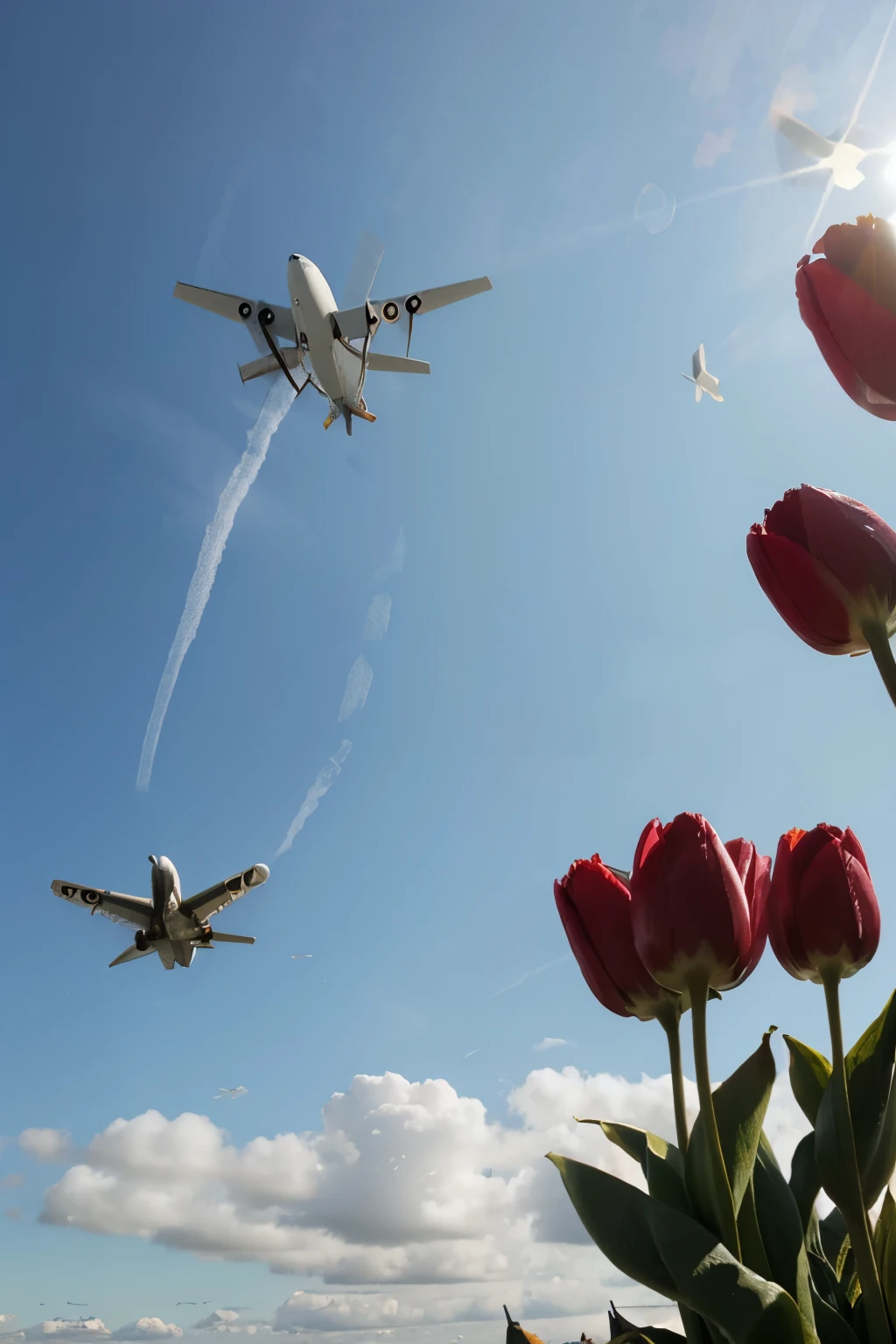 Airplanes with tulips for wallpaper 