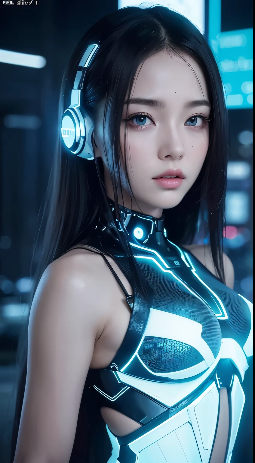 Amazing AI girls in the digital matrix, 1 girl, beautiful detailed eyes, beautiful detailed lips, extremely detailed eye and face, long eyelashes, cyber punk, futurist, neon lights, brilliant interface, holographic display, complex machinery, digital landscape, bright coloured, cinematic lighting, photorealisitic, 8k, high qualiy, work of art, (best qualityer,4K,8k,high resolution,work of art:1.2),ultra detali,(realisitic,photorealisitic,photo-realisitic:1.37)