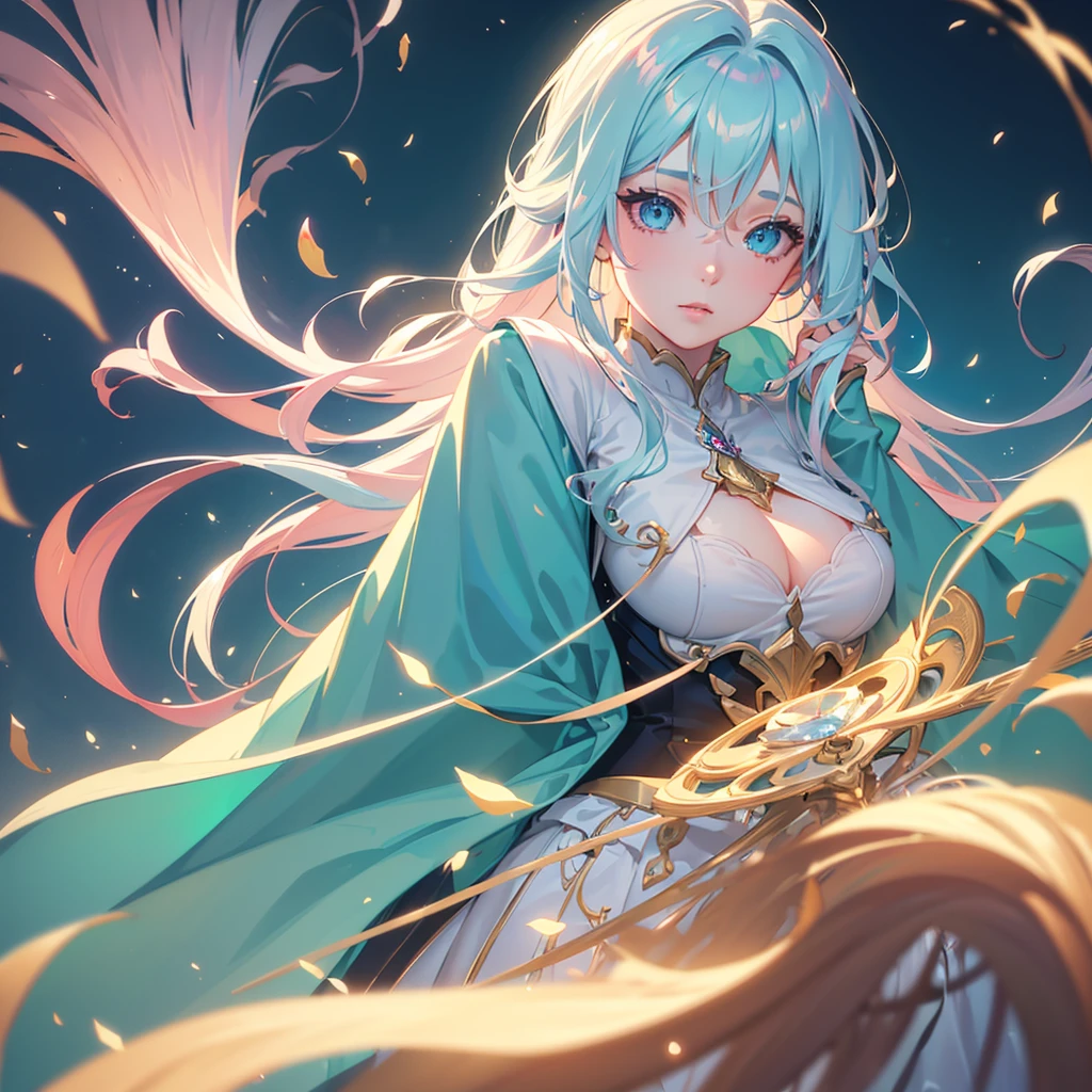 a beautiful girl with long light pink hair, bright blue-green cat eyes, extremely detailed eyes and face, longeyelashes, delicate facial features, glowing skin, serene expression, ethereal beauty, magical atmosphere, (best quality,4k,8k,highres,masterpiece:1.2),ultra-detailed,(realistic,photorealistic,photo-realistic:1.37),fantasy portrait,vibrant colors,soft lighting,cinematic lighting