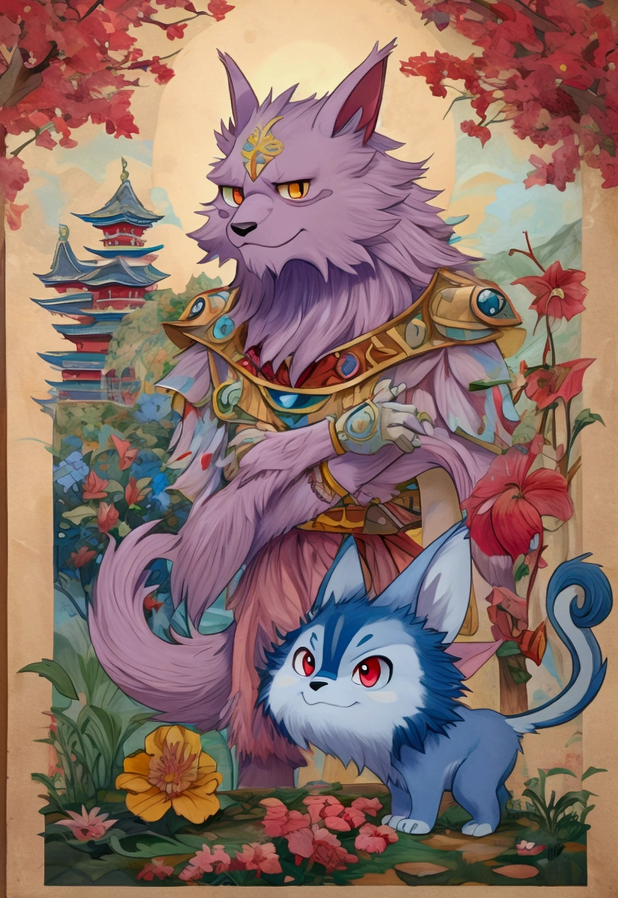 there is a poster for a Alana Toon Anime Studios's animated series of a group of animals standing together in the sky, furry anime, colorful beasts city, god of small beasts, japanese animation style, very very beautiful furry art, fursona art, ghibli studio anime style, furry art!!!, in japanese anime style, nothing, official fanart, furry fandom, by Molecular Interaction FENZ, Online drama distribution license, Bilibili, in Fabulous Beasts ( There is a beast) style