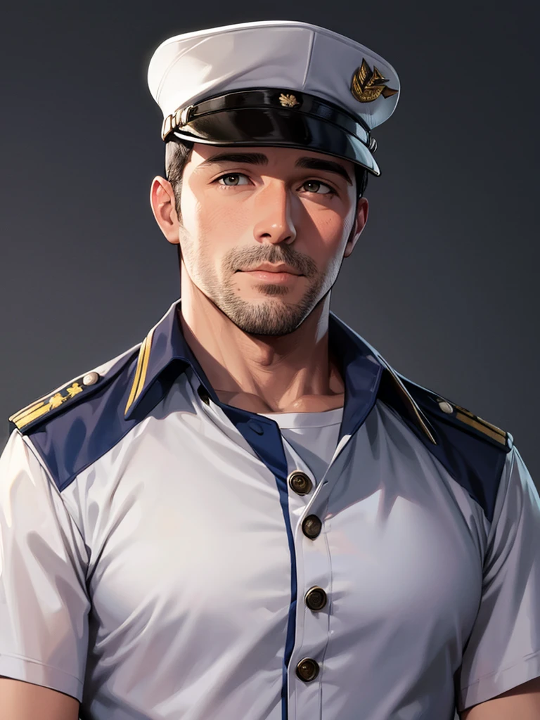 40 year old man, He is a captain in the United States Navy., White background, front view