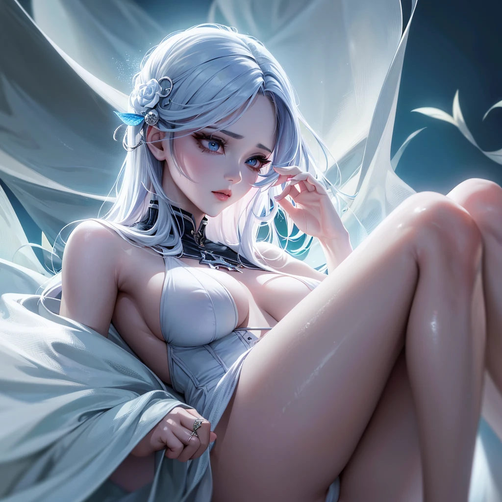 a girl with light white pi k hair, beautiful detailed eyes, beautiful detailed lips, extremely detailed eyes and face, long eyelashes, wearing jujutsu kaisen clothes, (best quality,4k,8k,highres,masterpiece:1.2),ultra-detailed,(realistic,photorealistic,photo-realistic:1.37),studio lighting,ultra-fine painting,sharp focus,physically-based rendering,extreme detail description,professional,vivid colors,bokeh,digital art
