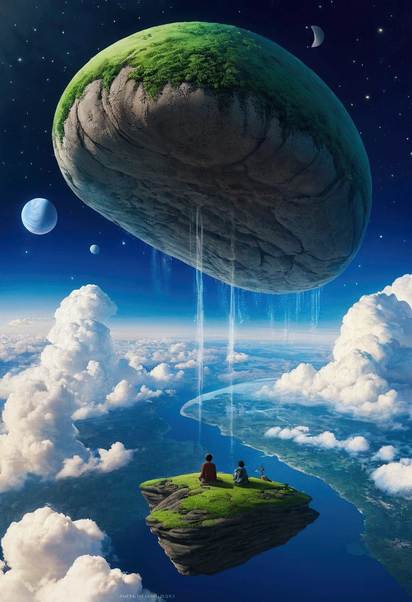 dynamic viewing angle,(levitating:1.5),(A futuristic city floating on a huge rock in space:1.3),mirai,(Thick clouds under rocks:1.4),in style of hayao miyazaki,Rejoice,Perfect quality,Clear focus(Clutter - home:0.8), (tmasterpiece:1.2), (realisticlying:1.2) ,(Bokeh:0.5), (best qualtiy), (detailedskin:1.3) ,(complexdetails), (8K), (detailedeyes) ,(Sharp focus),,(having fun),(Award-winning digital artwork:1.3) af (sketching:1.3),(with dynamism:1.3),studiolight,Theme