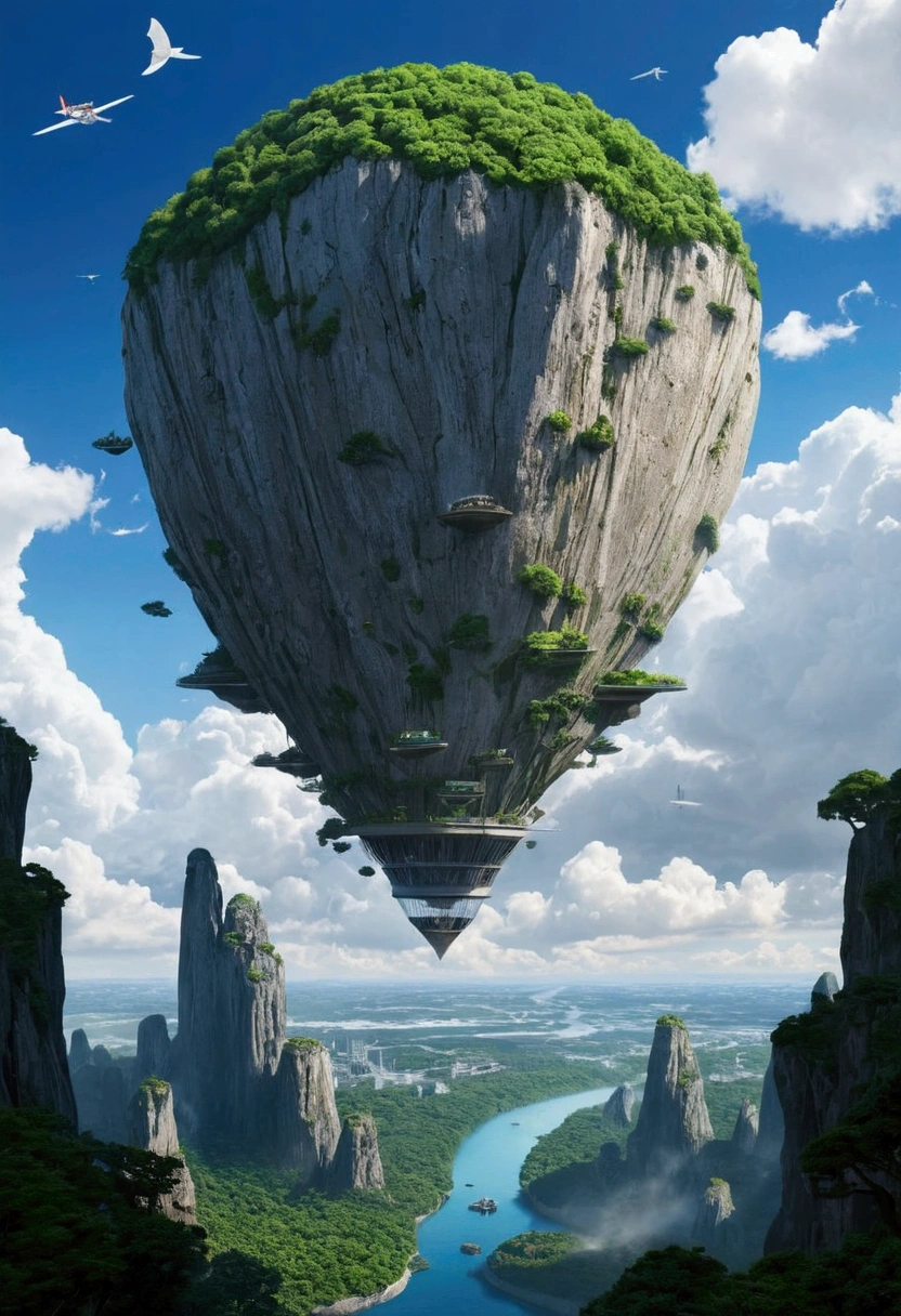 dynamic viewing angle,(levitating:1.5),(A futuristic city floating on a huge rock in space:1.3),mirai,(Thick clouds under rocks:1.4),in style of hayao miyazaki,Rejoice,Perfect quality,Clear focus(Clutter - home:0.8), (tmasterpiece:1.2), (realisticlying:1.2) ,(Bokeh:0.5), (best qualtiy), (detailedskin:1.3) ,(complexdetails), (8K), (detailedeyes) ,(Sharp focus),,(having fun),(Award-winning digital artwork:1.3) af (sketching:1.3),(with dynamism:1.3),studiolight,Theme