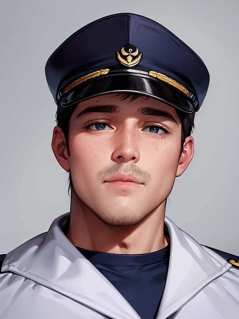 same 40 year old man, He is a captain in the United States Navy., White background, with your mouth closed, front view