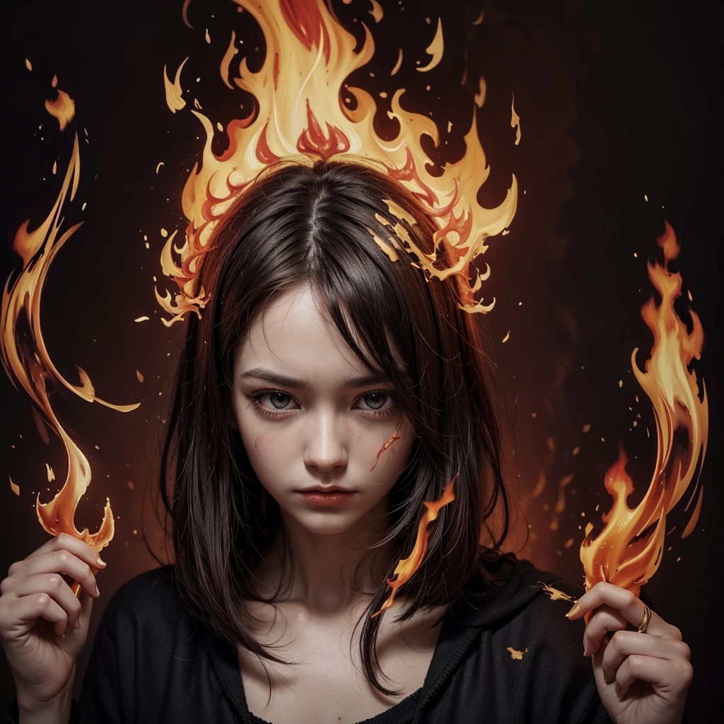 psychodelic, depressive, background, no character, brush painting, mental illness, red, gold, fire