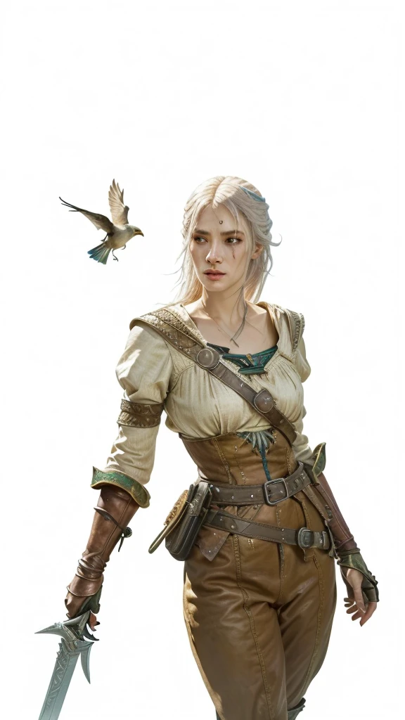 a woman with a sword and a flying bird feature, feature from the witcher, witcher feature)), the brujo concept art, mother of brujos, video game character art, Exquisite and epic character art., awesome character art, RPG Character Art, fantasy d&character d, as advertisement & character d, as advertisementnpersonaje 