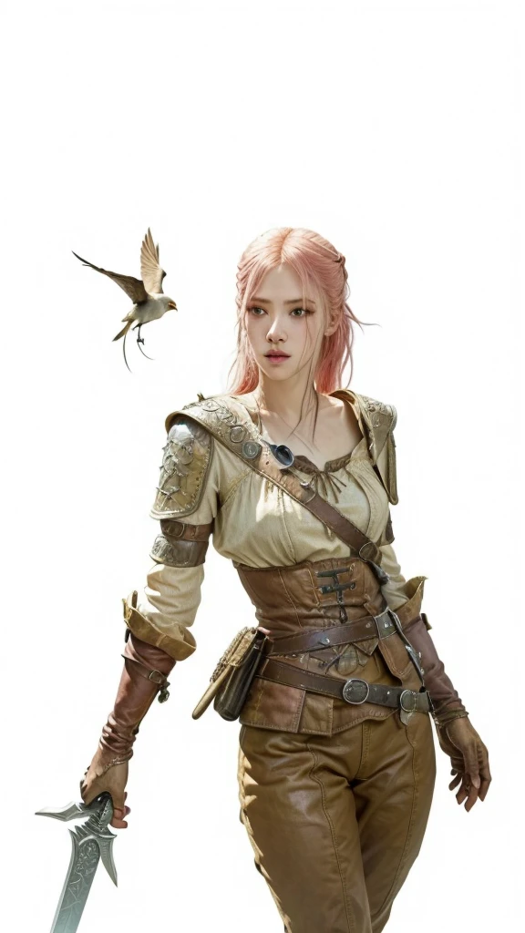 a woman with a sword and a flying bird feature, feature from the witcher, witcher feature)), the brujo concept art, mother of brujos, video game character art, Exquisite and epic character art., awesome character art, RPG Character Art, fantasy d&character d, as advertisement & character d, as advertisementnpersonaje Rosé de blackpink, Blackpink Rose