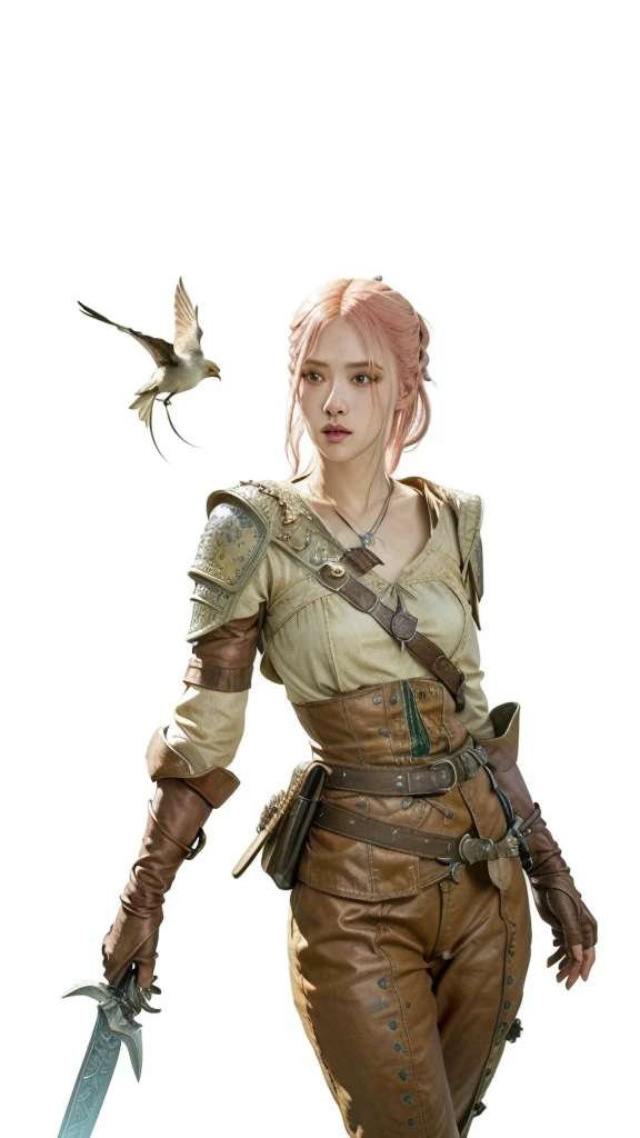 a woman with a sword and a flying bird feature, feature from the witcher, witcher feature)), the brujo concept art, mother of brujos, video game character art, Exquisite and epic character art., awesome character art, RPG Character Art, fantasy d&character d, as advertisement & character d, as advertisementnpersonaje Rosé de blackpink, Blackpink Rose