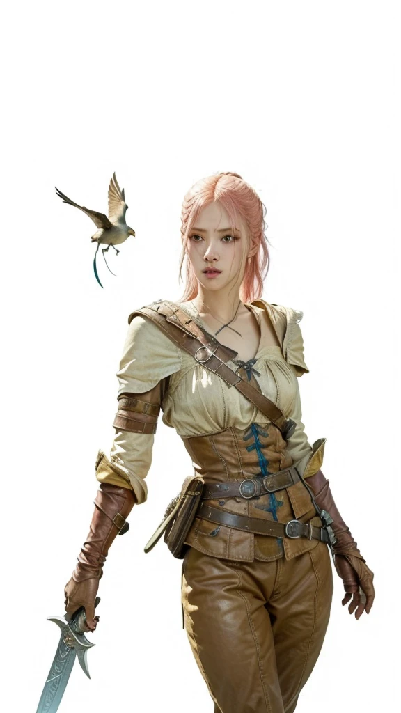 a woman with a sword and a flying bird feature, feature from the witcher, witcher feature)), the brujo concept art, mother of brujos, video game character art, Exquisite and epic character art., awesome character art, RPG Character Art, fantasy d&character d, as advertisement & character d, as advertisementnpersonaje Rosé de blackpink, Blackpink Rose