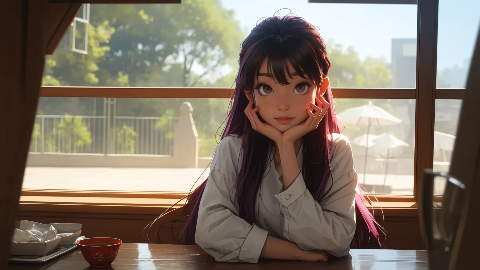 Ultimate Sword (Zekken), masterpiece, Best quality, 1 girl,photo, Studio photography, realistic:1.2, Littlemasterpiece, yuuki konno from anime SAO, hairband, long hair, pointy ears, purple hair, (red eyes:1.5), Best quality, very detailed, high riding_Yuki, smile, (recognized, tempting, breathtaking, breathtaking, fabulous, startling:1.3), (very detailed, high quality:1.3) Тиндаллаmasuter piece、top quality、Highest standards、Highest image quality、Table、complex parts、a high resolution、depth of field、natural soft light、professional lighting, [[gentle fingers and hands:0.55]::0.85],(detailed fingers),),(emotional),(breathtaking),(main part:1.2) whole body.), (Anime Style), (Super Detailed), (brutal), (uhd, HDR), (8k), (High Resolution: 1.2), (Complex and Beautiful: 1.2)
