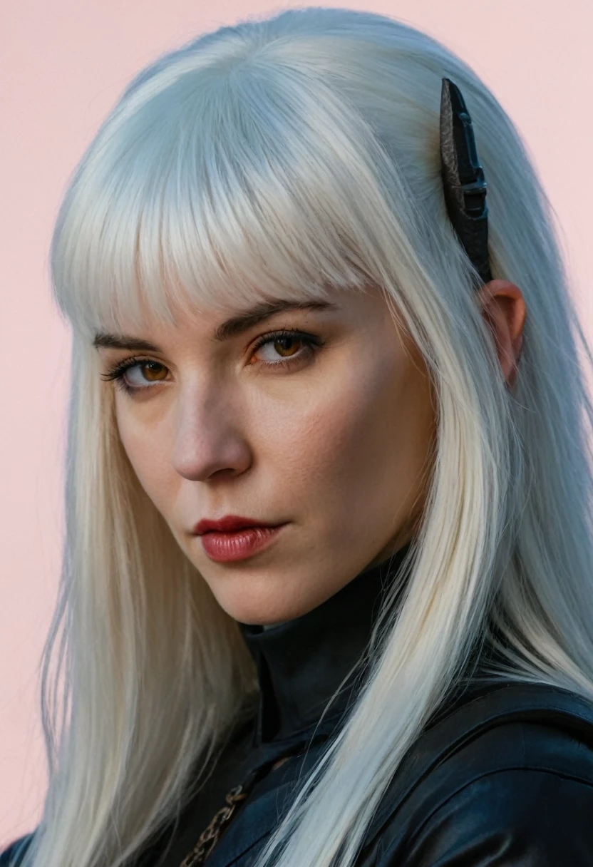 score_9, score_8_up, score_7_up, sketchy style, introspective, cyberpunk tiefling woman with long straight white hair with bangs wearing dark clothing, framed portrait illustration