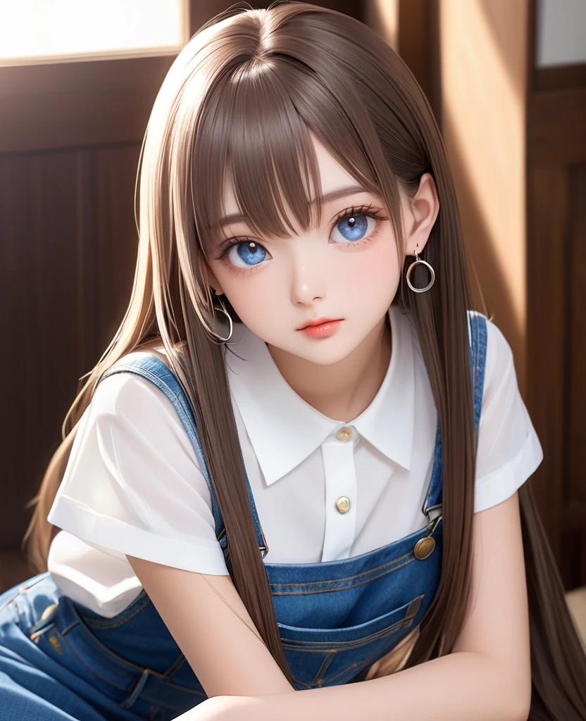 Anime girl with long hair and blue shirt posing for a picture, big breastes, realistic anime 3 d style, 3 d anime realistic, photorealistic anime, photorealistic anime girl render, smooth anime cg art, anime styled 3d, realistic anime style, anime realism style, Anime style. 8K, realistic young anime girl, render of a cute 3d anime girl, Giant breasts, big thighs,