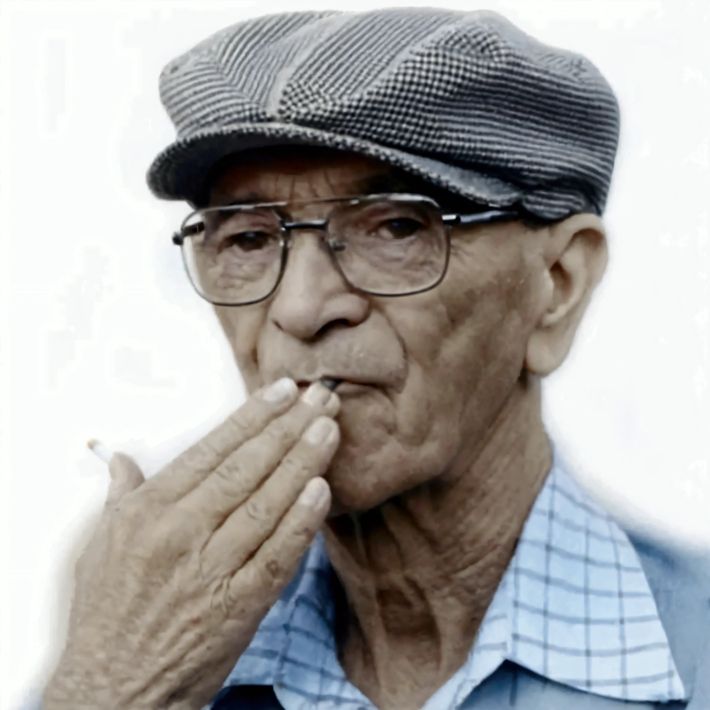 older man with glasses and hat smoking a cigarette, tezuka osamu, Pablo Hurtado de Mendoza, an 80 year Geezer, Um homem velho, salustiano garcia cruz, basil gogos, Geezer, civil ghandi, he is about 80 years old, fausto de martini, an Geezer, Jacques - Yves Cousteau