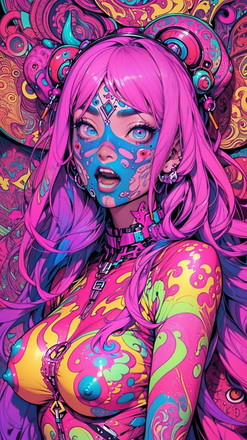 NSFW, Seductive psychedelic horror, nipples, Trippy Hentai, body horror, having sex, real breasts, surreal Sex, LSD trip, sensual, psychedelic vaginal sex, vaginal penetration, provocative, very colorful, glowing