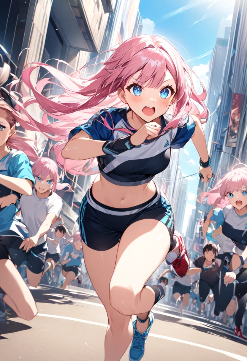 agile、Run、Girl with pink hair、blue eyes、Twin Drill、A scene from a movie