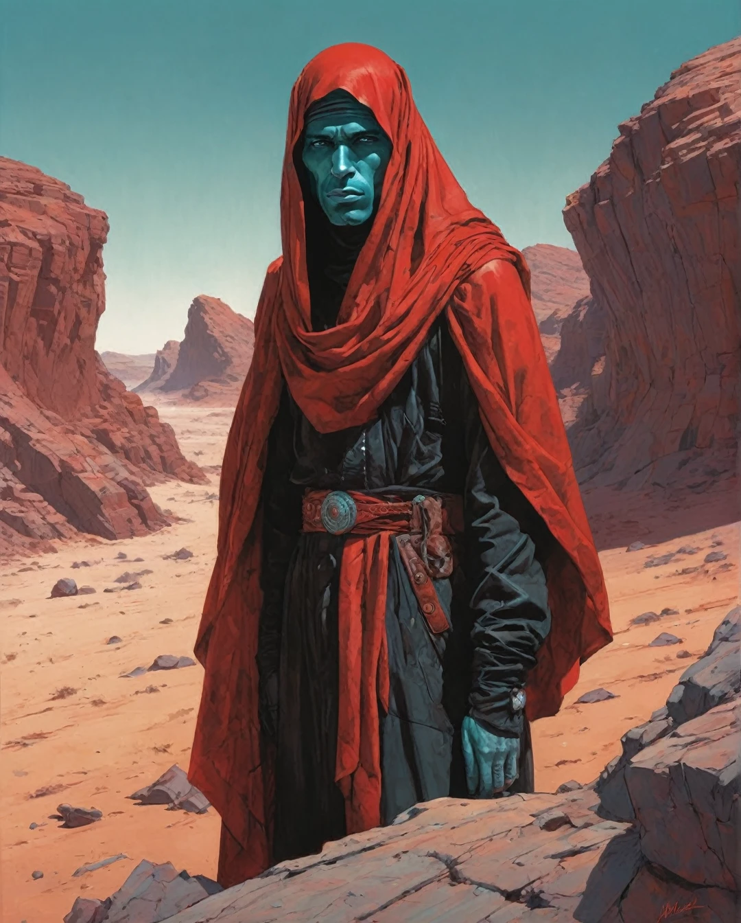 Saudi Arabian Bedouin, Duotone, Red and Black Only, in a distant rock, in the style ofrichard corben, brothershildebrandt, distinctive noses,space art, darkly detailed,mars ravelo, dark silver andcrimson, looking at viewer, dynamic pose, wide angle view, in the style of nicola samori , futuristic style, sleek, ultra modern, high tech, ornate by Moebius and by Marc Simonetti, clean lines, geometric shapes, Minimalist color scheme of red and cyan
mkitdecy, rust, cracks brutalism, style by Tom Jung and Drew Struzan and Tim and Greg Hildebrandt, ((style by artgerm and Greg Manchess and Ilya Kuvshinov))