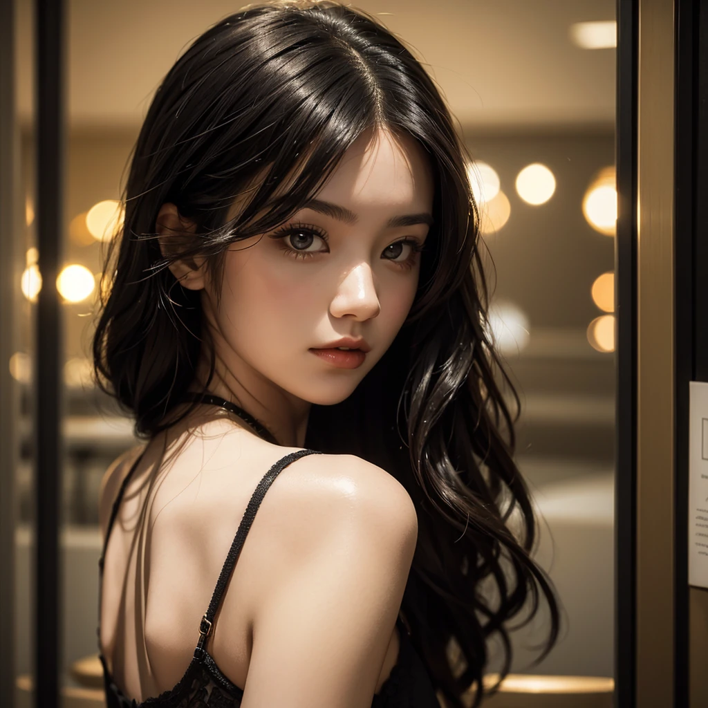 beautiful girl in portrait photo, Black hair, sexy lenceria