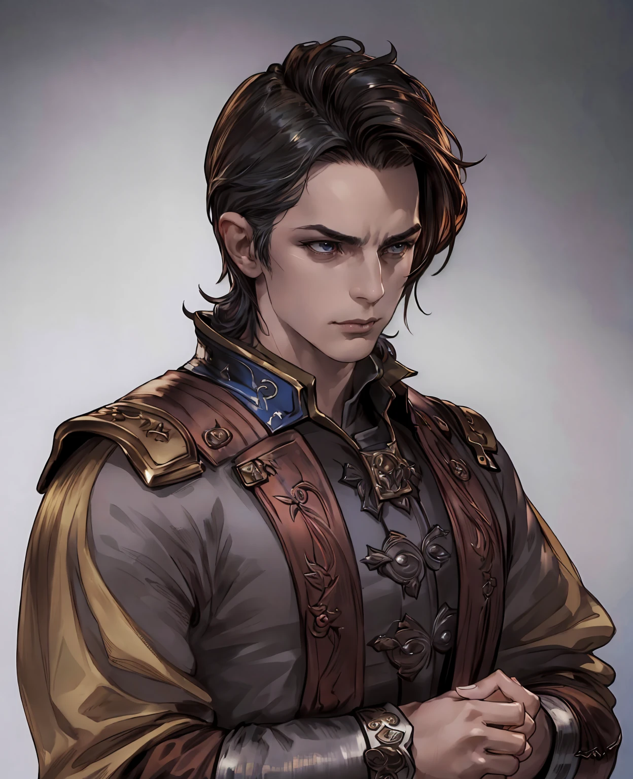 high quality portrait of a duke, elegant noble man, intricate details, cinematic lighting, dramatic pose, leather clothing, renaissance style, chiaroscuro, moody color palette, realistic, photorealistic, 8k, (best quality,4k,8k,highres,masterpiece:1.2),ultra-detailed,(realistic,photorealistic,photo-realistic:1.37)