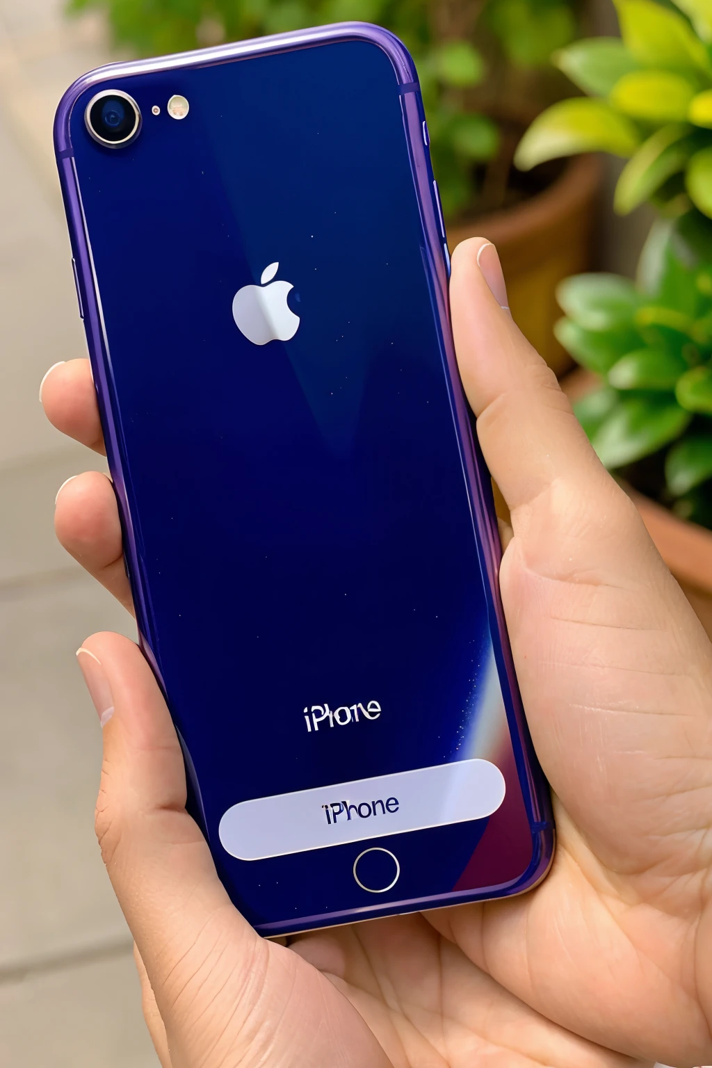 iphone held by hand purple