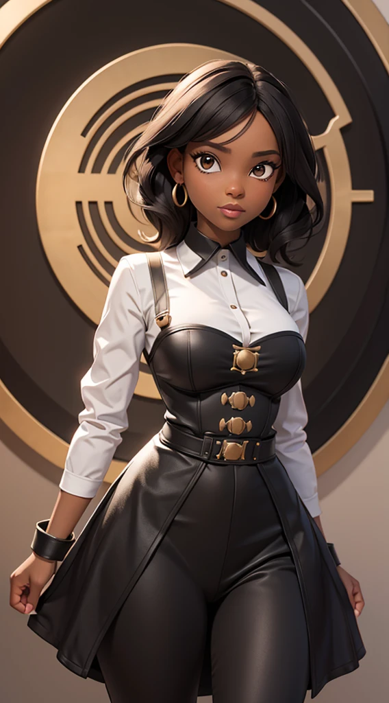 black female, time traveler, 1820 outfit, time portal in background