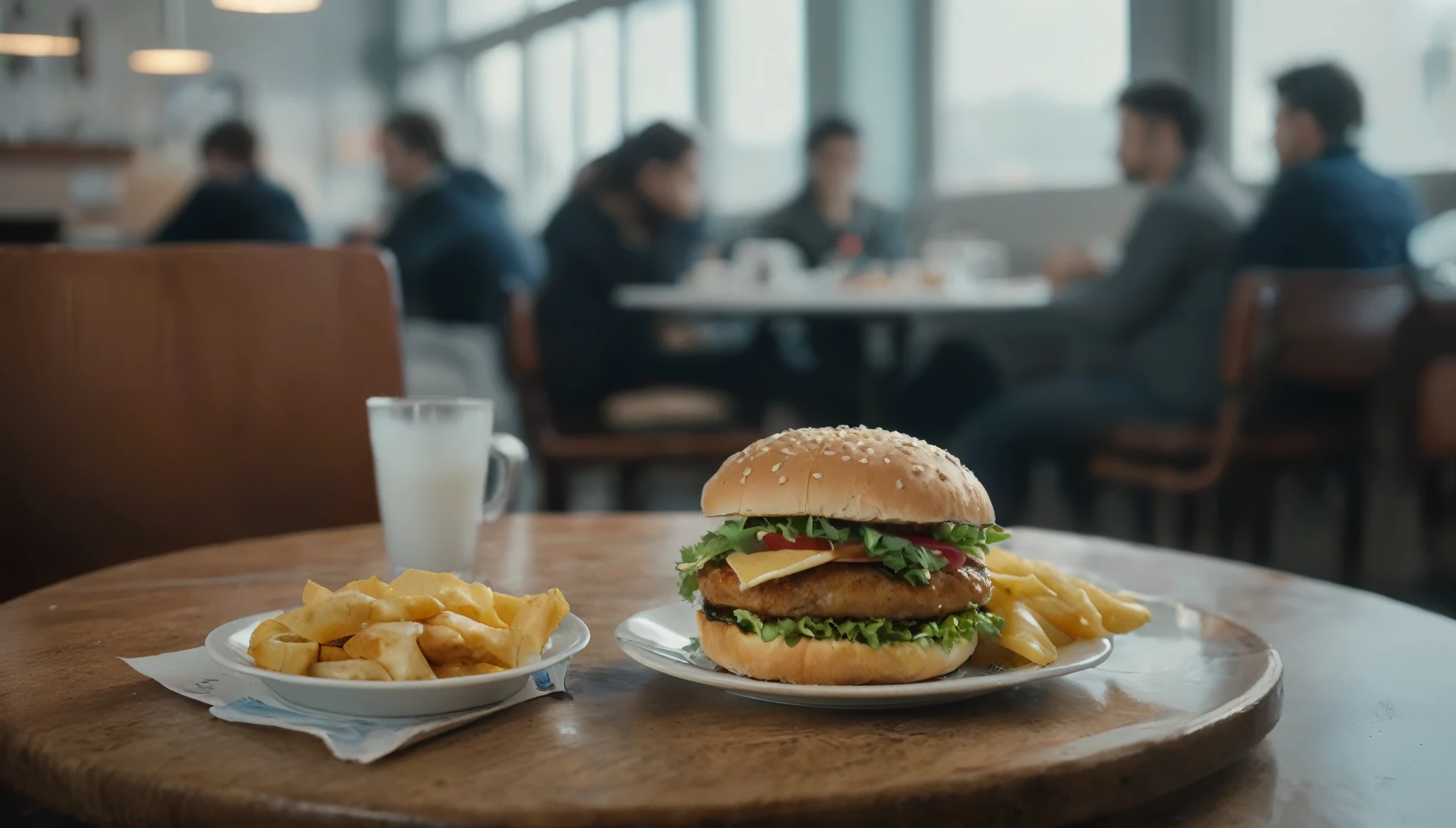 quality\(masterpiece, best quality,8k,wallpaper of extremely detailed CG unit,hight resolution,top-quality,top-quality real texture skin,hyper realisitic,increase the resolution,RAW photos,best qualtiy,highly detailed,the wallpaper\), BREAK ,6+people\(businessman, eating lunch\(cheap first_food\), at cafeteria,sitting on a chair,looking away,boring face,tired\), BREAK ,background\(in a cafeteria,dirty,cheap,(huge display of TV:1.3)\), chilly mood,