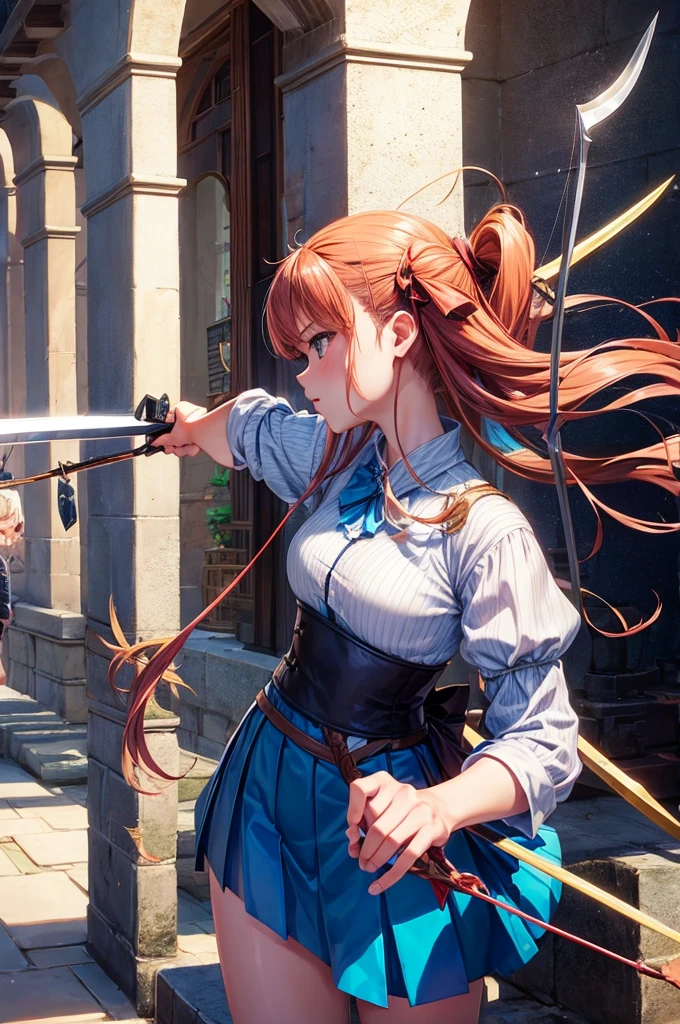 Archer、Fantasy、girl、mini skirt、hunter、Bow and Arrow、Huge Weapons、Battle Axe