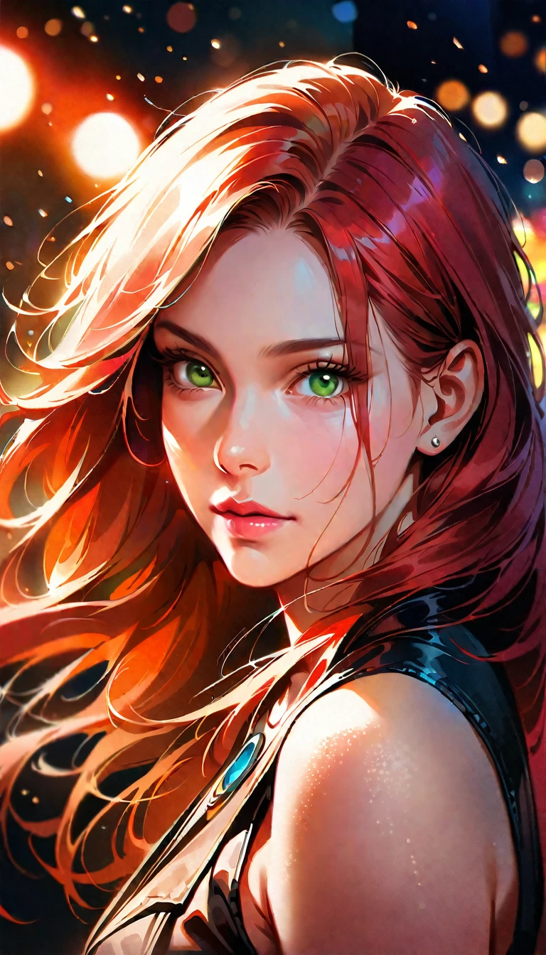 デジタルペインティング, コミック, a redhead twin girls in fantasy look, beautiful detailed eyes, beautiful detailed lips, extremely detailed eyes and face, long eyelashes, two beautiful young women with long red hair, green eyes, elegant poses, fantasy scenery, meadow, flowers, sunlight, (best quality,4k,8k,highres,masterpiece:1.2),ultra-detailed,(realistic,photorealistic,photo-realistic:1.37),HDR,UHD,studio lighting,ultra-fine painting,sharp focus,physically-based rendering,extreme detail description,professional,vivid colors,bokeh,fantasy,photography