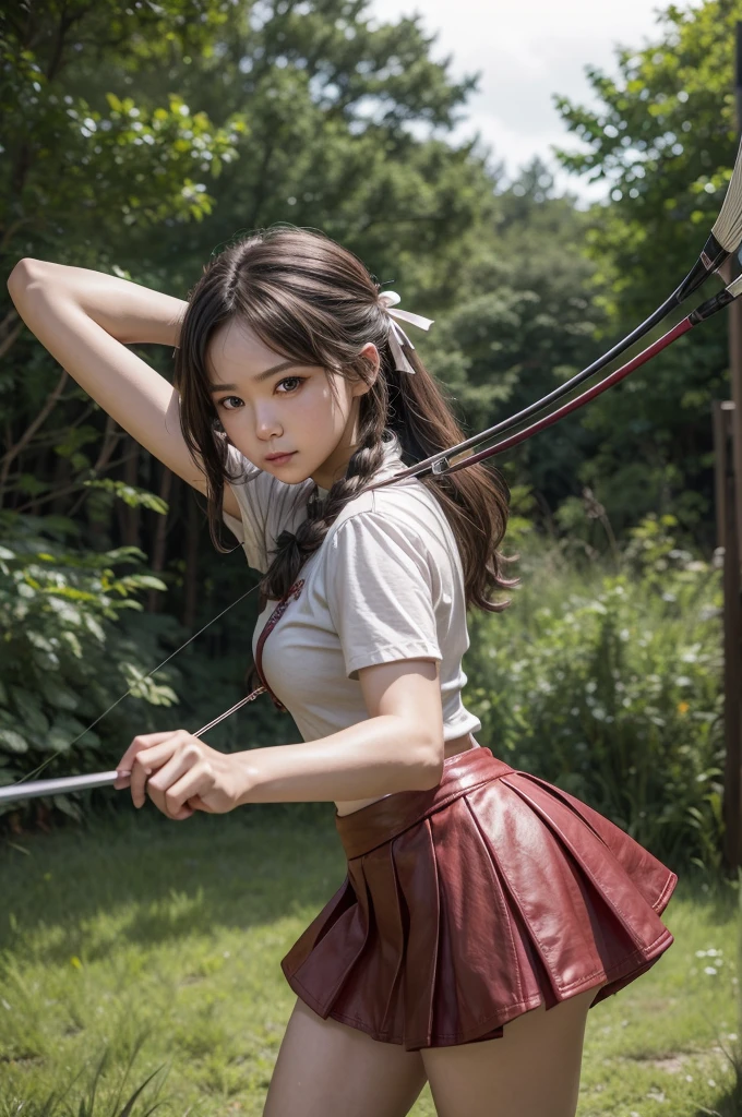 Archer、Fantasy、girl、mini skirt、hunter、Bow and Arrow、Huge Weapons、Battle Axe