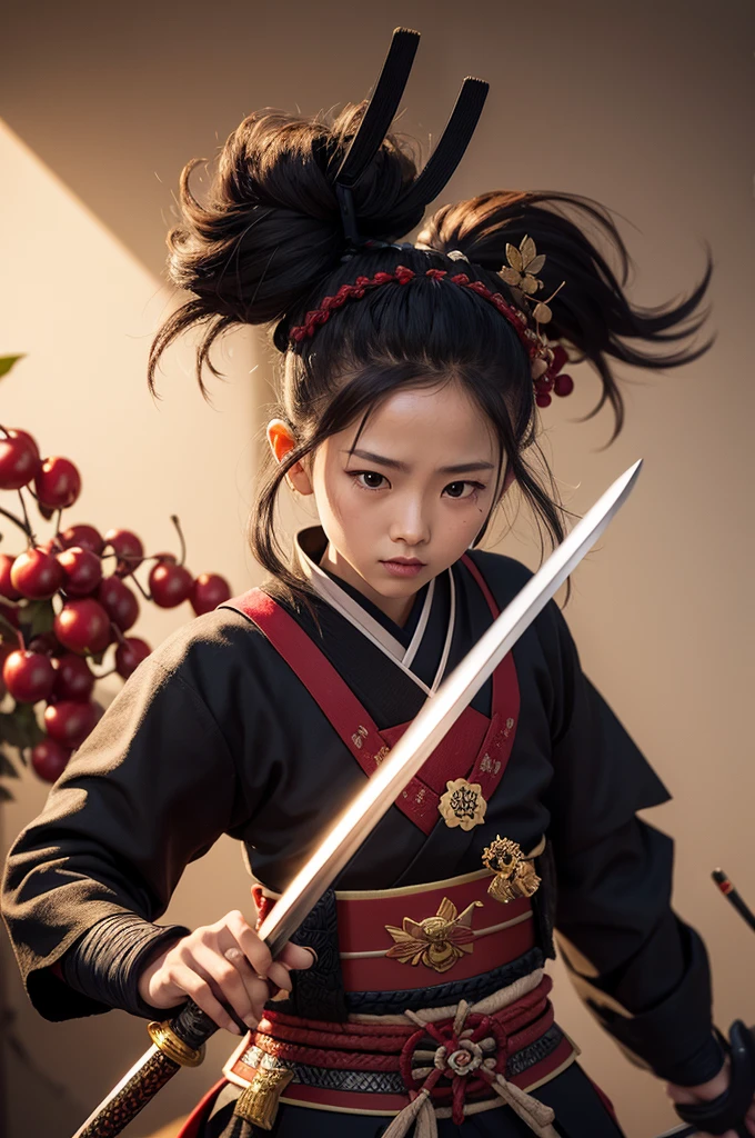 samurai sword. bee. cherry 