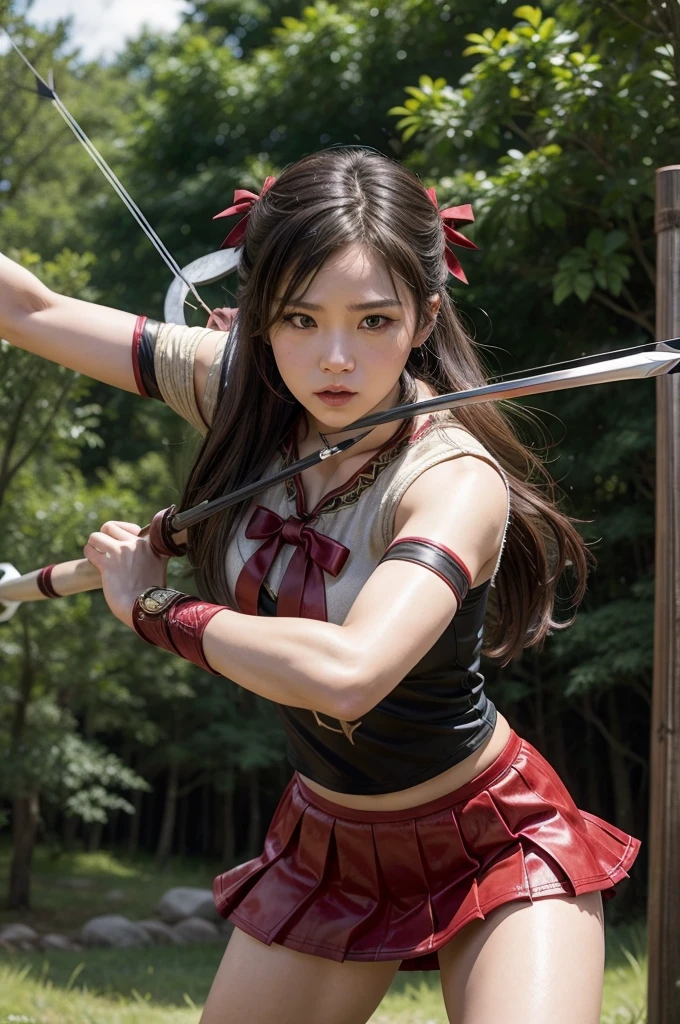 Archer、Fantasy、girl、mini skirt、hunter、Bow and Arrow、Huge Weapons、Battle Axe