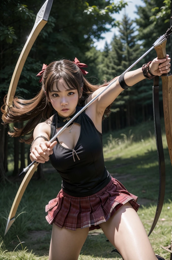 Archer、Fantasy、girl、mini skirt、hunter、Bow and Arrow、Huge Weapons、Battle Axe、Panties