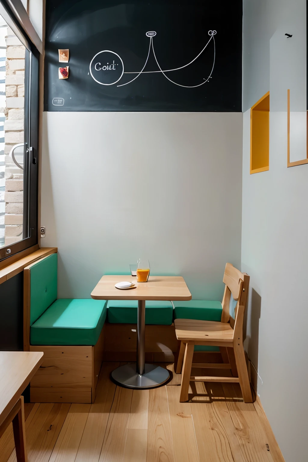 Narrow cafe with a playful design, comfortable, and beautiful, Can be for a small child's birthday