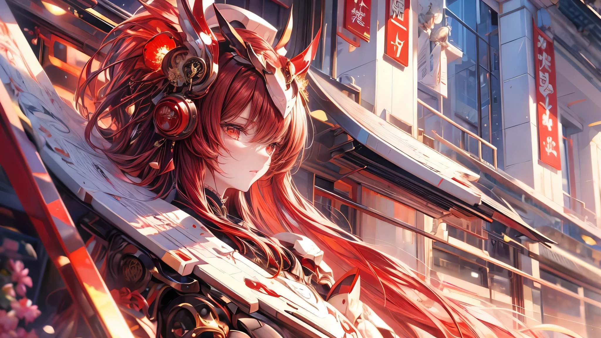 A Japanese girl with a pile of coins, angry 8 k, Bad trader, shocked face, Worried, Shouting, Red color theme, bitcoin evil, 3 d epic illustrations, hyper realistic fantasy bad trader, background artwork of staock exchange, 3 d game art, 3d game art, digital arts, Red theme as facing loss, Girl character design, illustration daily deviation, game art, losing control, greedy