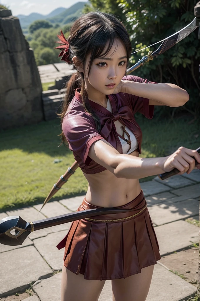 Archer、Fantasy、girl、mini skirt、hunter、Bow and Arrow、Huge Weapons、Battle Axe、Panties、Dragon Quest、Monk、Martial Artist