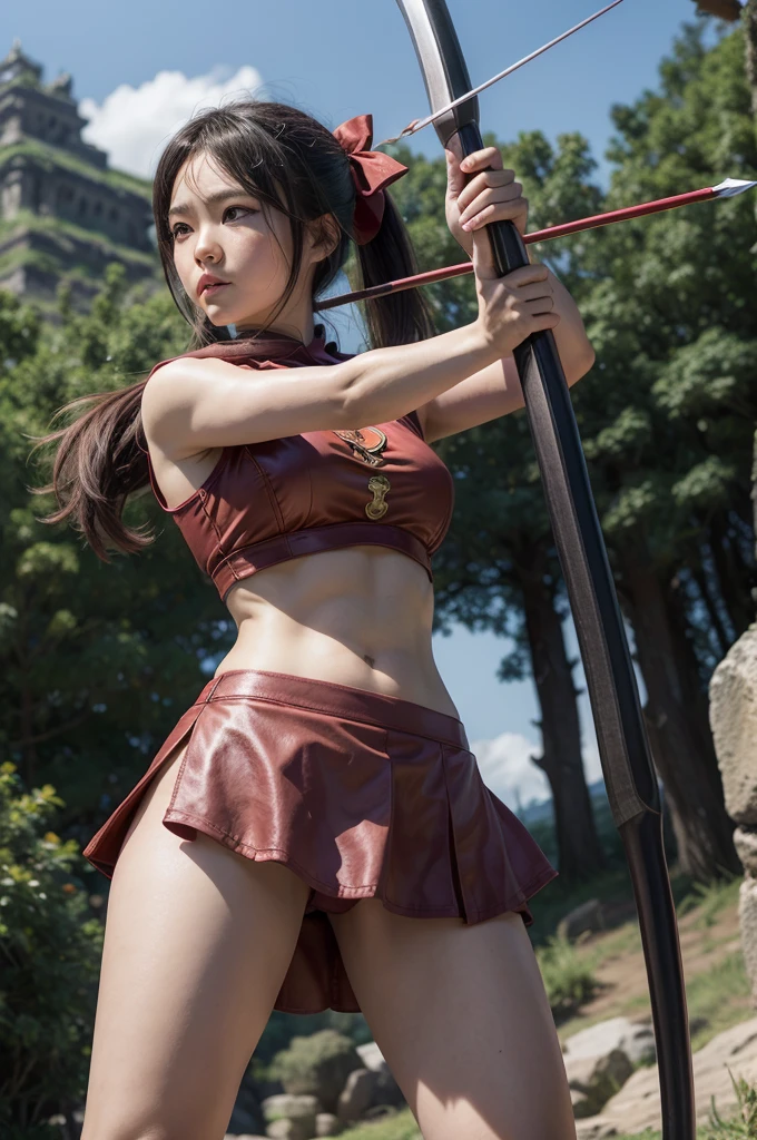 Archer、Fantasy、girl、mini skirt、hunter、Bow and Arrow、Huge Weapons、Battle Axe、Panties、Dragon Quest、Monk、Martial Artist