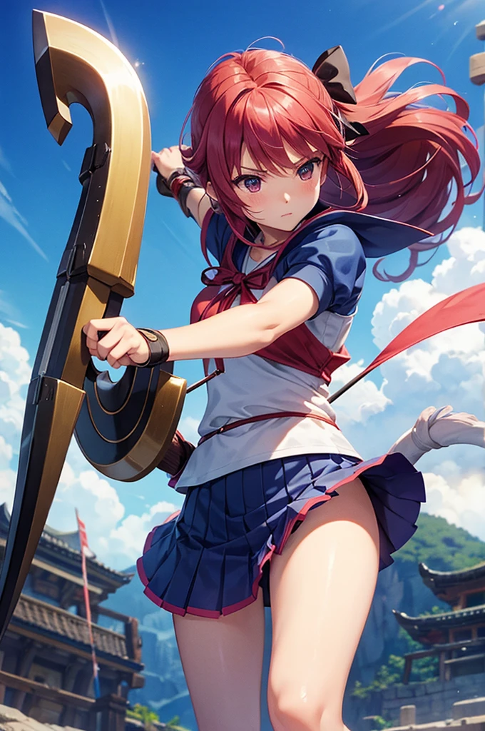Archer、Fantasy、girl、mini skirt、hunter、Bow and Arrow、Huge Weapons、Battle Axe、Panties、Dragon Quest、Monk、Martial Artist