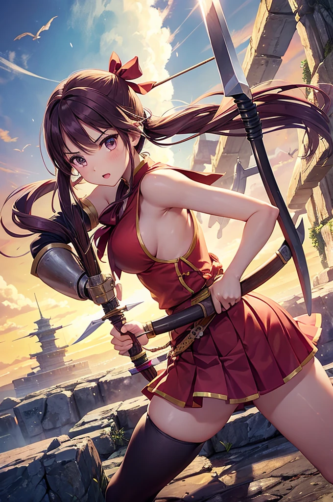 Archer、Fantasy、girl、mini skirt、hunter、Bow and Arrow、Huge Weapons、Battle Axe、Panties、Dragon Quest、Monk、Martial Artist