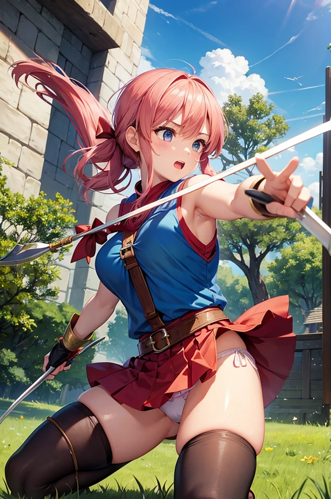 Archer、Fantasy、girl、mini skirt、hunter、Bow and Arrow、Huge Weapons、Battle Axe、Panties、Dragon Quest、Monk、Martial Artist