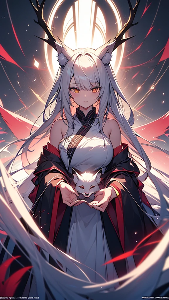 {{A fox spirit that preys on humans and takes their place}}，One girl,alone,, Official Art, unity 8k wallpaper, Super detailed, beautiful and aesthetic, beautiful, masterpiece, Highest quality,, Fox Witch, Girl&#39;s face skin Template, Haori, Foxfire Spells, Fox familiar, ((Black knee socks:1.2))，conversion, NSFW