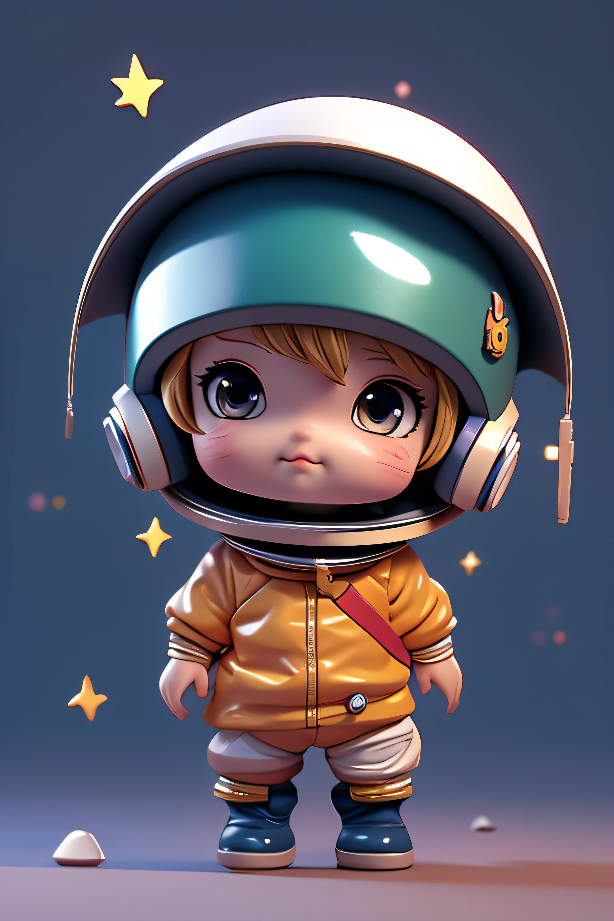 There is a little doll with a helmet and helmet., Lovely 3D rendering, The little astronaut looked up., Vertical Anime Space Cadet Boy, Cute anime 3D rendering, Cute detailed digital art., cute little male explorer, Stylish 3D rendering, 8k 3d rendered character art, cute digital paintings, anime style 3d, Highly detailed rendering