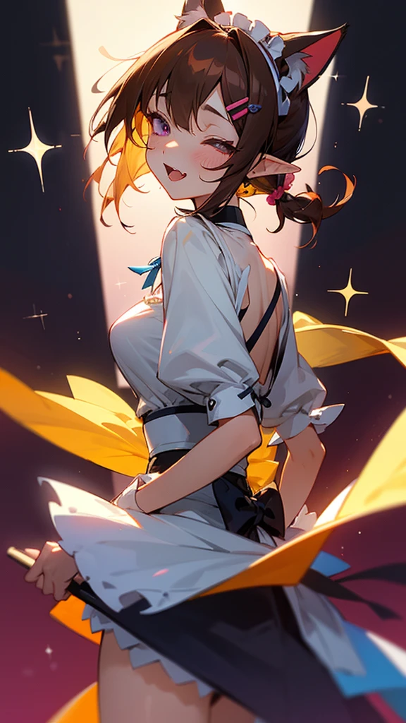 Looking at viewer, High Resolution, Breasts, Smile, Blush, Short Hair, Open Mouth, Blue eyes, Brown Hair, Black Hair, Red Eyes, Hair Ornament, Simple background, Blonde Hair, Bangs, Short Hair, Yellow Eyes, Closed Eyes, Blue Hair, Very Long Hair, Twintails, Hair Ribbon, Purple Eyes, Closed Mouth, Jewelry, Hair Between Eyes, Ribbon, Tongue, Horns, Earrings, Cowboy Shot, Ponytail, Hair Bow, Hairband, Parted Lips, Teeth, Pointy Ears, Fang, Tears, Hood, Hair Flower, Cat Ears, Hair Clip, Tongue, Mask, Bell, Sparkle, Dutch Angle, Fox Ears, Maid Headdress, From Side, Blurry, Rabbit Ears, From Behind, Pink Eyes, Tongue Out, 