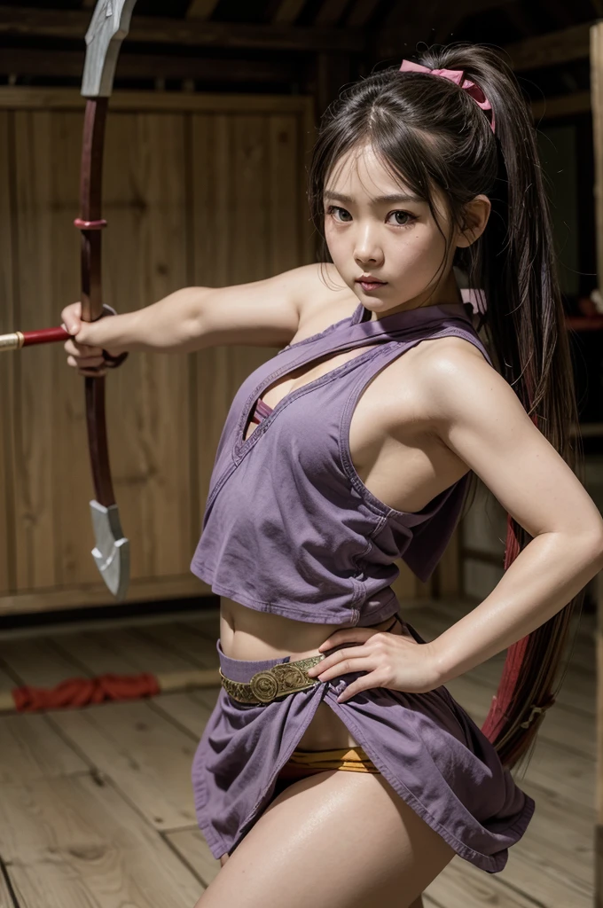 Archer、Fantasy、girl、mini skirt、hunter、Bow and Arrow、Huge Weapons、Battle Axe、Panties、Dragon Quest、Monk、Martial Artist、、kick、Kick
