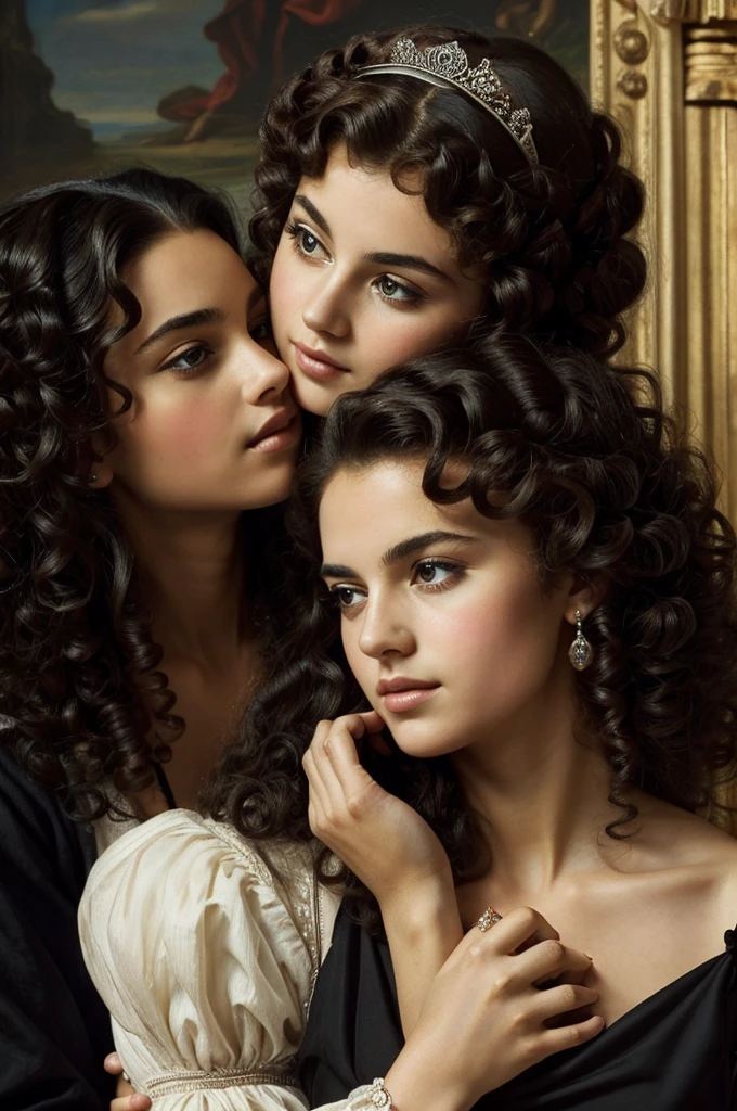 ((best quality)), ((masterpiece)), (detailed), perfect faced royal lady kissing a black commoner with curly hair, The two are 17-year-olds