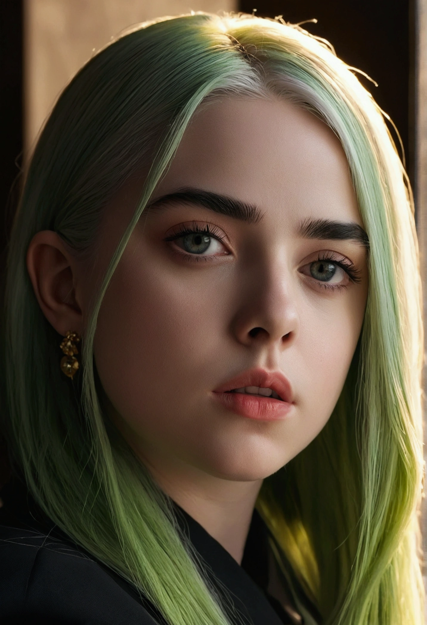 High detail photo of 1girl billieeilish,, professional, Photography, excellent lighting, flawless, Precision, Rich colors, deep shadows, clarity, High resolution, sharp as a razor, Composition, Light and shadow, eternal beauty, captivated, until, handicraft, elegance, sophistication, exquisite, Details, atmosphere, balance, maestro, technique, captured by experts, Awesome, visual impact, premium, convincing, professional-grade, aesthetics, flawless, Notable, perfection, attention, dynamic, evocative, nuanced, depth, Vibrancia, master class, Amazing, Awesome, High Definition, seductive, charming, texture, tell stories, mesmerizing, cinematographic, Elite, until.