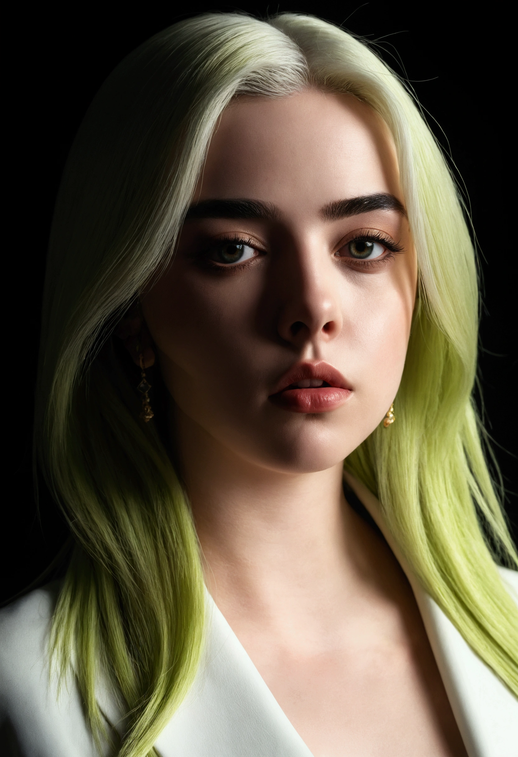 High detail photo of 1girl billieeilish,, professional, Photography, excellent lighting, flawless, Precision, Rich colors, deep shadows, clarity, High resolution, sharp as a razor, Composition, Light and shadow, eternal beauty, captivated, until, handicraft, elegance, sophistication, exquisite, Details, atmosphere, balance, maestro, technique, captured by experts, Awesome, visual impact, premium, convincing, professional-grade, aesthetics, flawless, Notable, perfection, attention, dynamic, evocative, nuanced, depth, Vibrancia, master class, Amazing, Awesome, High Definition, seductive, charming, texture, tell stories, mesmerizing, cinematographic, Elite, until. and naked