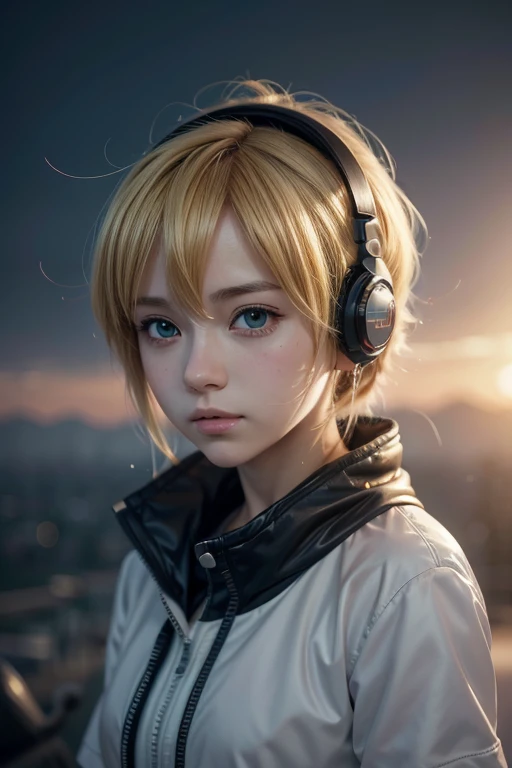 anime styling,anime character, she is looking at the camera very cartoon, with blonde hair and headphones, nome dela é repeatchan, make her very cute, com um background de mundo futurista, with manga drawing style, makoto shinkai cyril rolando, 4K anime art wallpaper, 4k anime art wallpaper, cyril rolando and goro fujita, 8K anime art wallpaper, anime wallpaper 4k, anime wallpaper 4k, anime wallpaper 4k, ( ( makoto shinkai ) ), makoto shinkai!