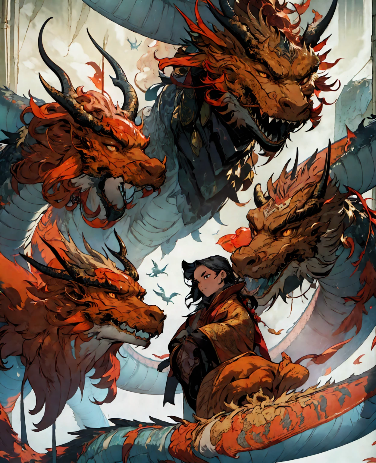 1 epic dragon, detailed dragon, yellow dragon, black dragon, dragon scales, dragon wings, dragon claws, dragon teeth, dragon eyes, dragon head, dragon body, fantasy dragon, powerful dragon, fierce dragon, cinematic lighting, dramatic lighting, moody lighting, dark atmosphere, dramatic contrast, digital painting, highly detailed, 8k, cinematic, photorealistic, concept art, masterpiece